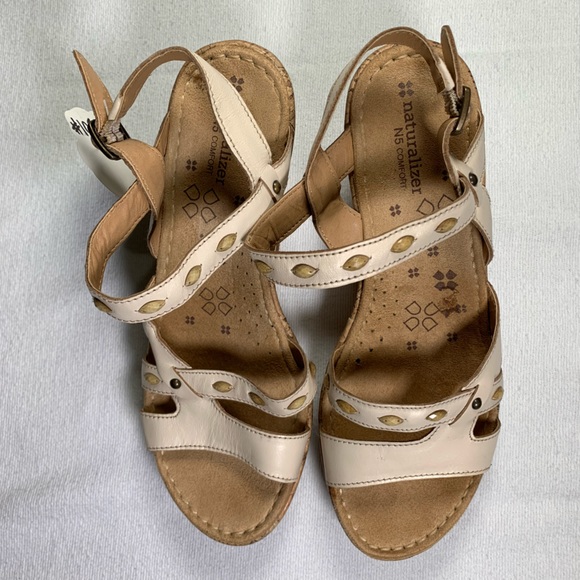 Naturalizer Wedge Beaded‎ Sandal N5 Comfort Cream Off White Cork Size 9.5 - Picture 7 of 8